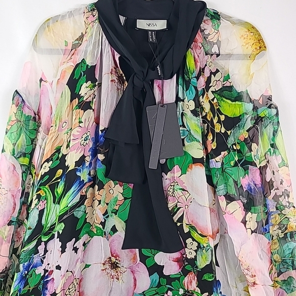 NWT Nissa Scarf-Detail Silk Maxi Dress Multicolor Floral Sz US 4 MSRP $1229 - Picture 4 of 16